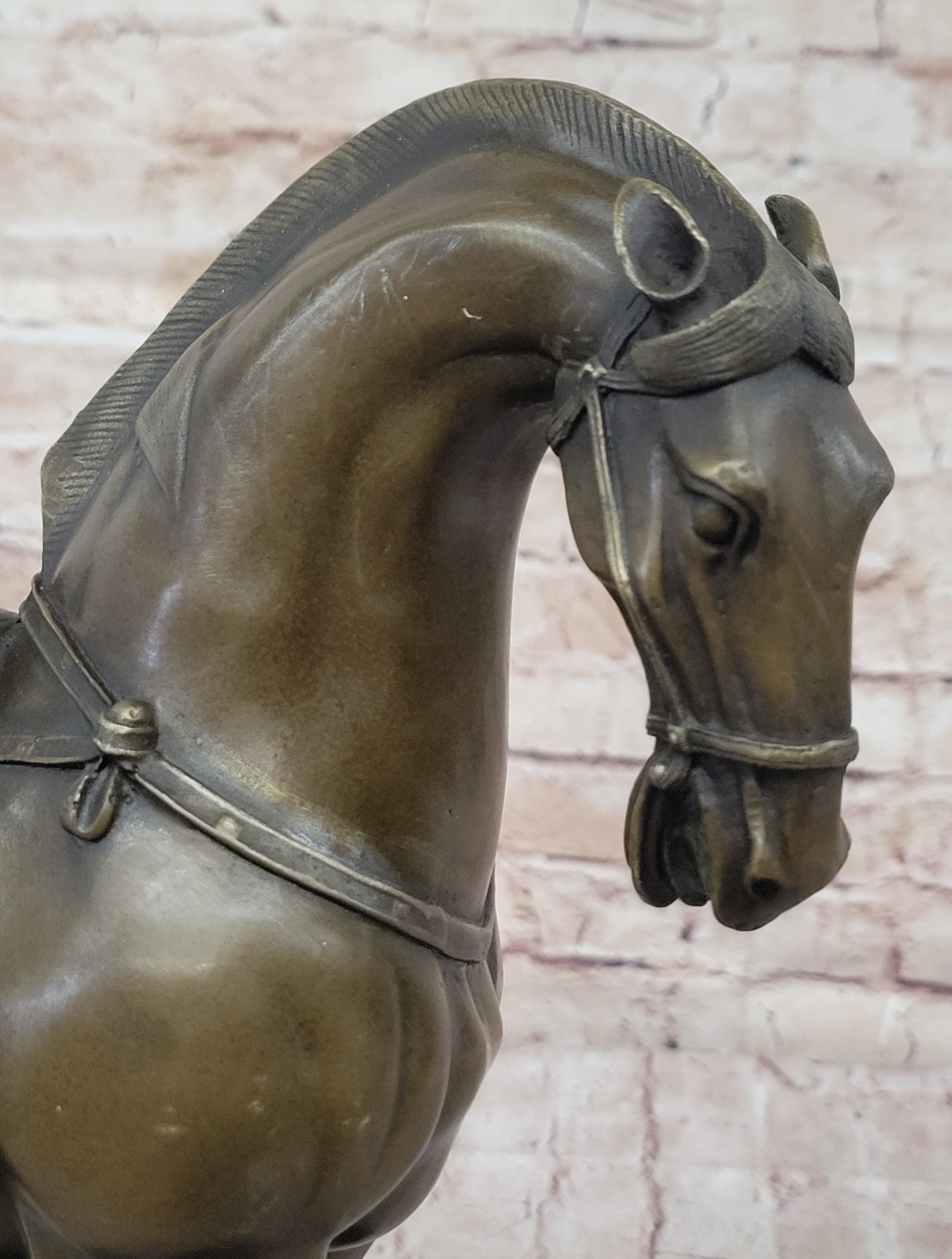 Tang Dynasty Horse Bronze Sculpture 14" x 12" Marble Base