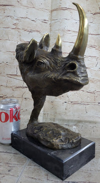 Rhinoceros Rhino Bronze Metal Sculpture Modern Art 14" x 10"