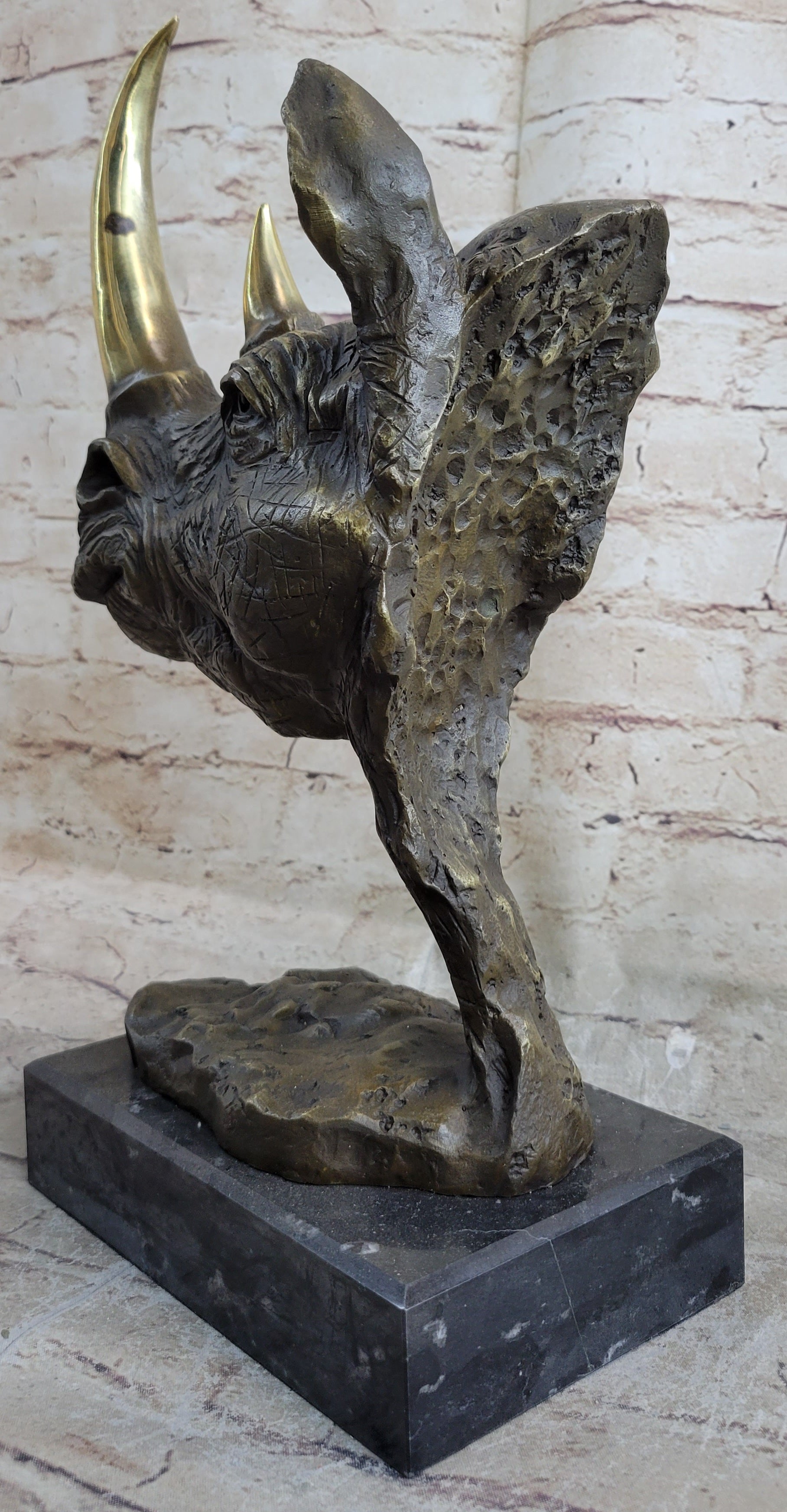 Rhinoceros Rhino Bronze Metal Sculpture Modern Art 14" x 10"