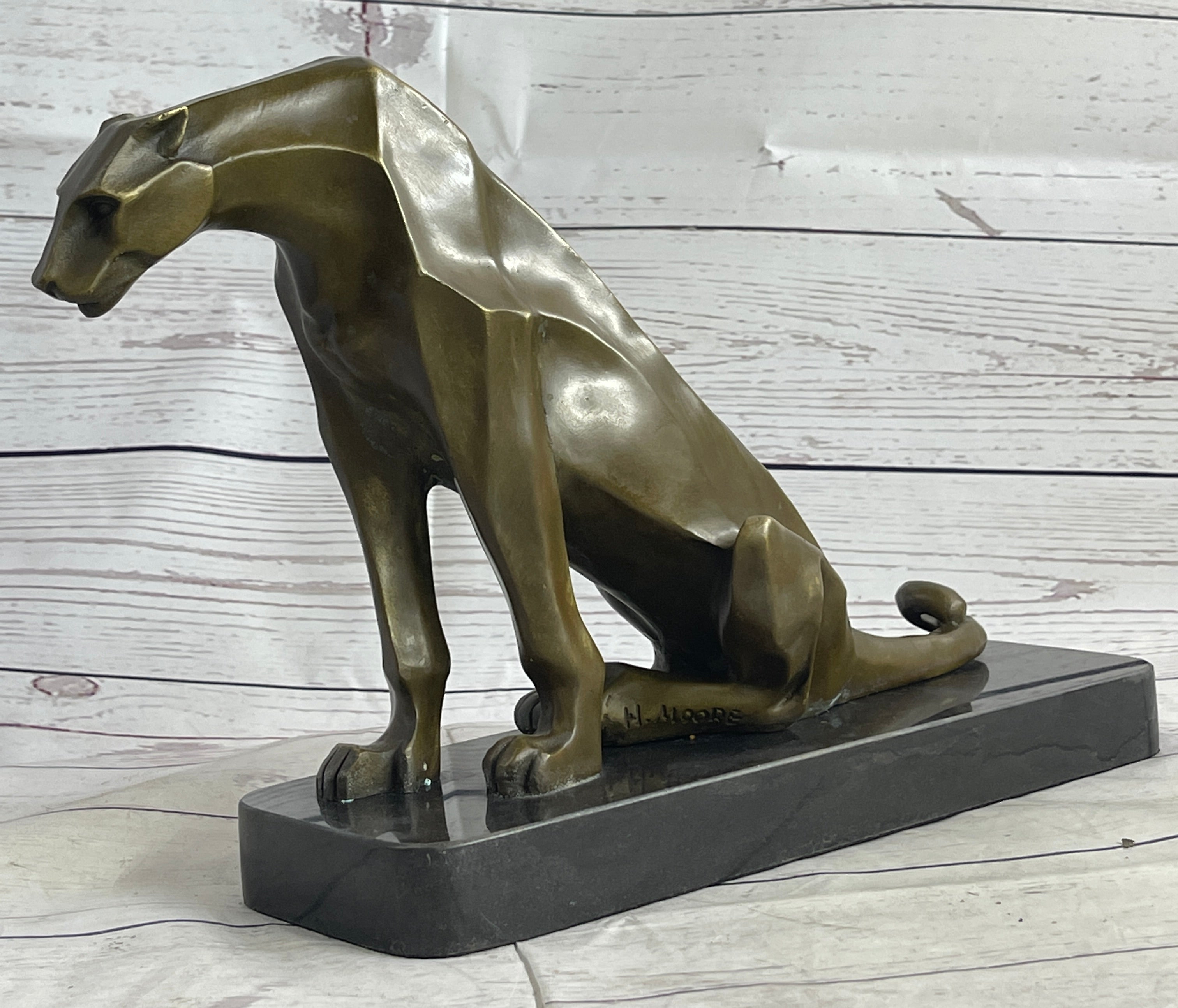 Henry Moore Abstract Jaguar Panther Cougar Lion Bronze Sculpture