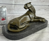 Henry Moore Mountain Lion Bronze Sculpture Marble Base