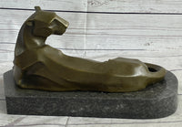 Henry Moore Mountain Lion Bronze Sculpture Marble Base