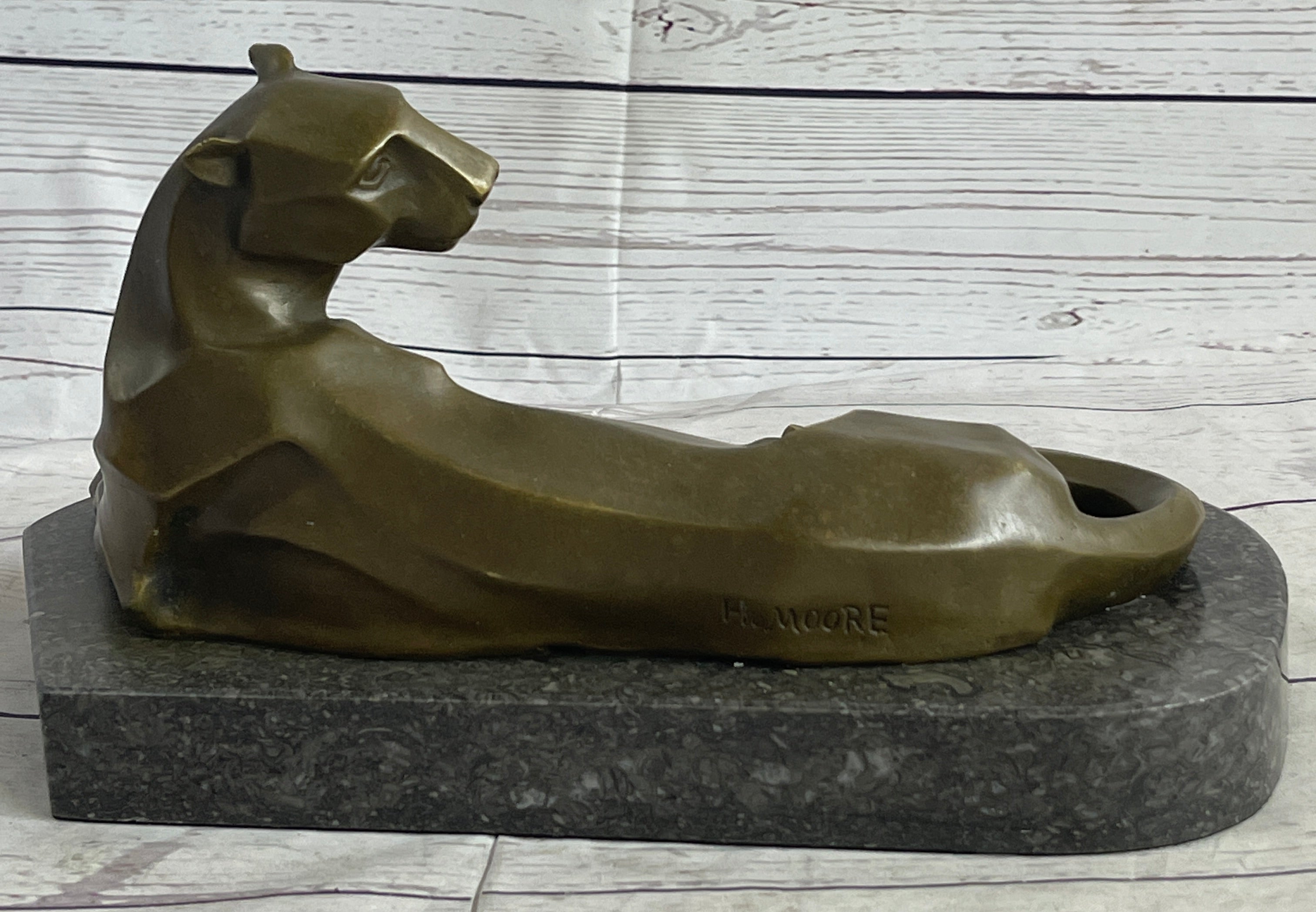 Henry Moore Mountain Lion Bronze Sculpture Marble Base