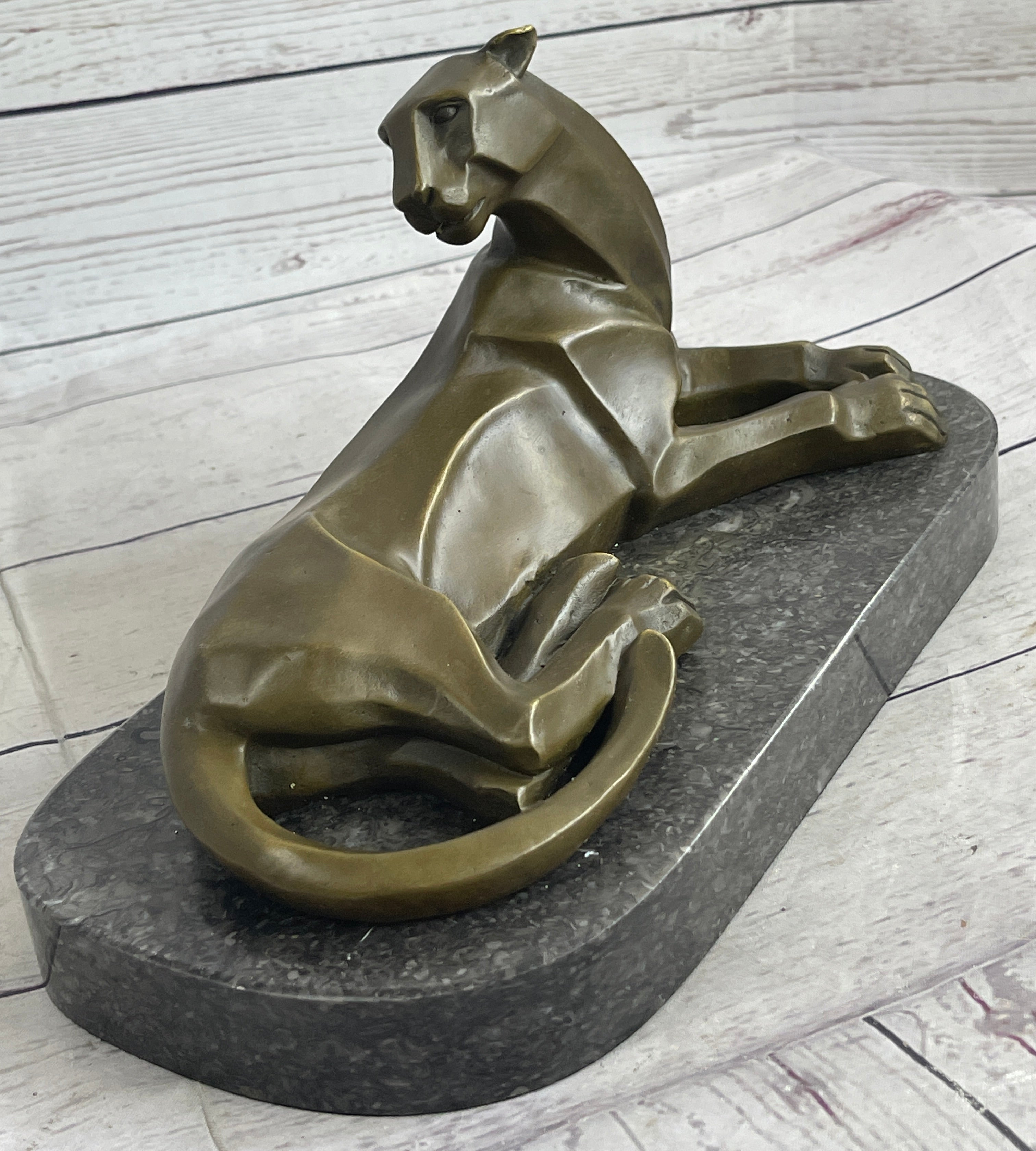 Henry Moore Mountain Lion Bronze Sculpture Marble Base