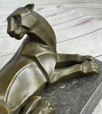 Henry Moore Mountain Lion Bronze Sculpture Marble Base