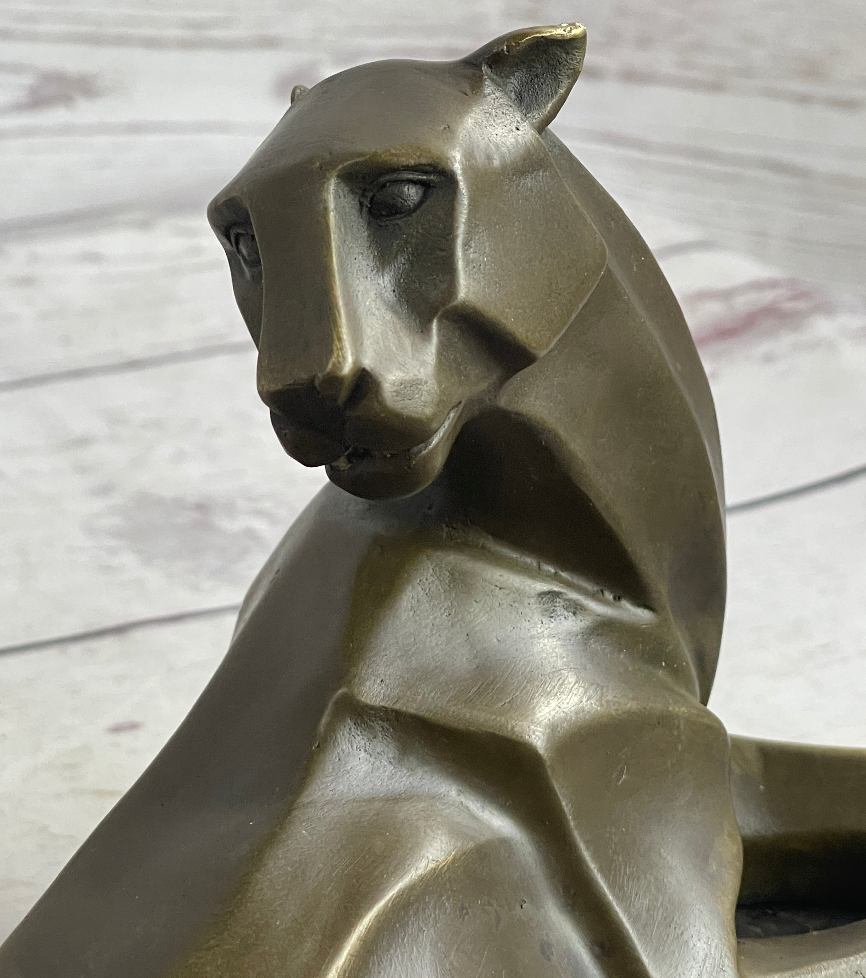 Henry Moore Mountain Lion Bronze Sculpture Marble Base