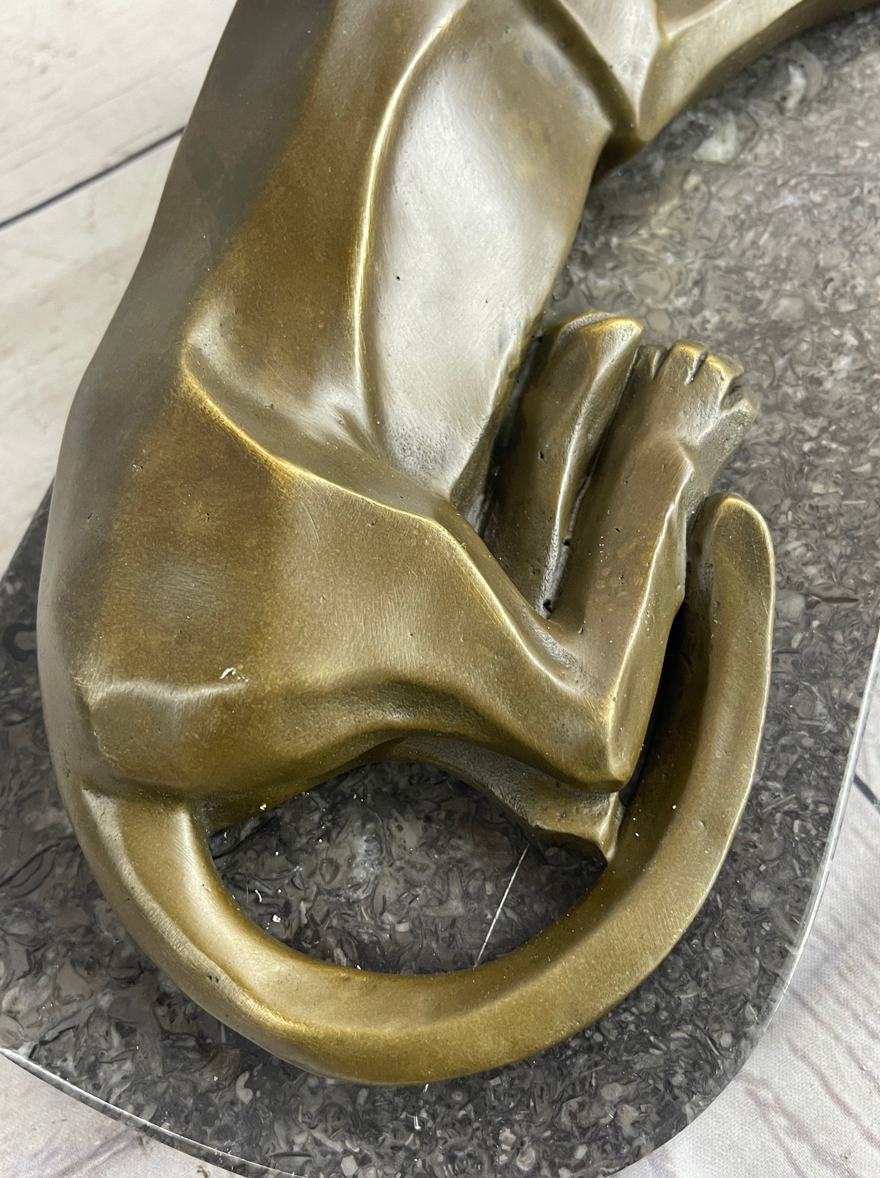 Henry Moore Mountain Lion Bronze Sculpture Marble Base