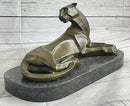 Henry Moore Mountain Lion Bronze Sculpture Marble Base