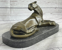 Henry Moore Mountain Lion Bronze Sculpture Marble Base