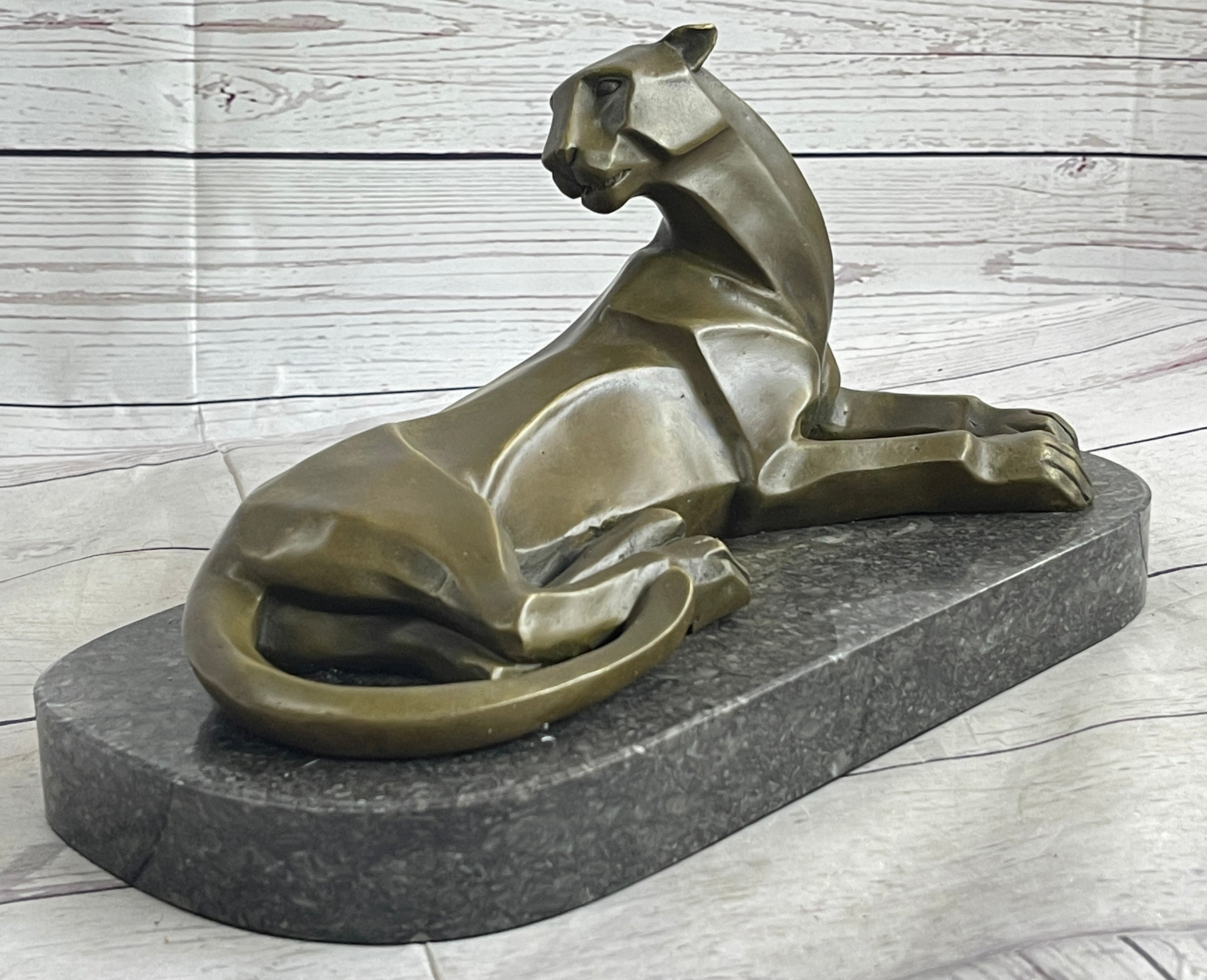 Henry Moore Mountain Lion Bronze Sculpture Marble Base