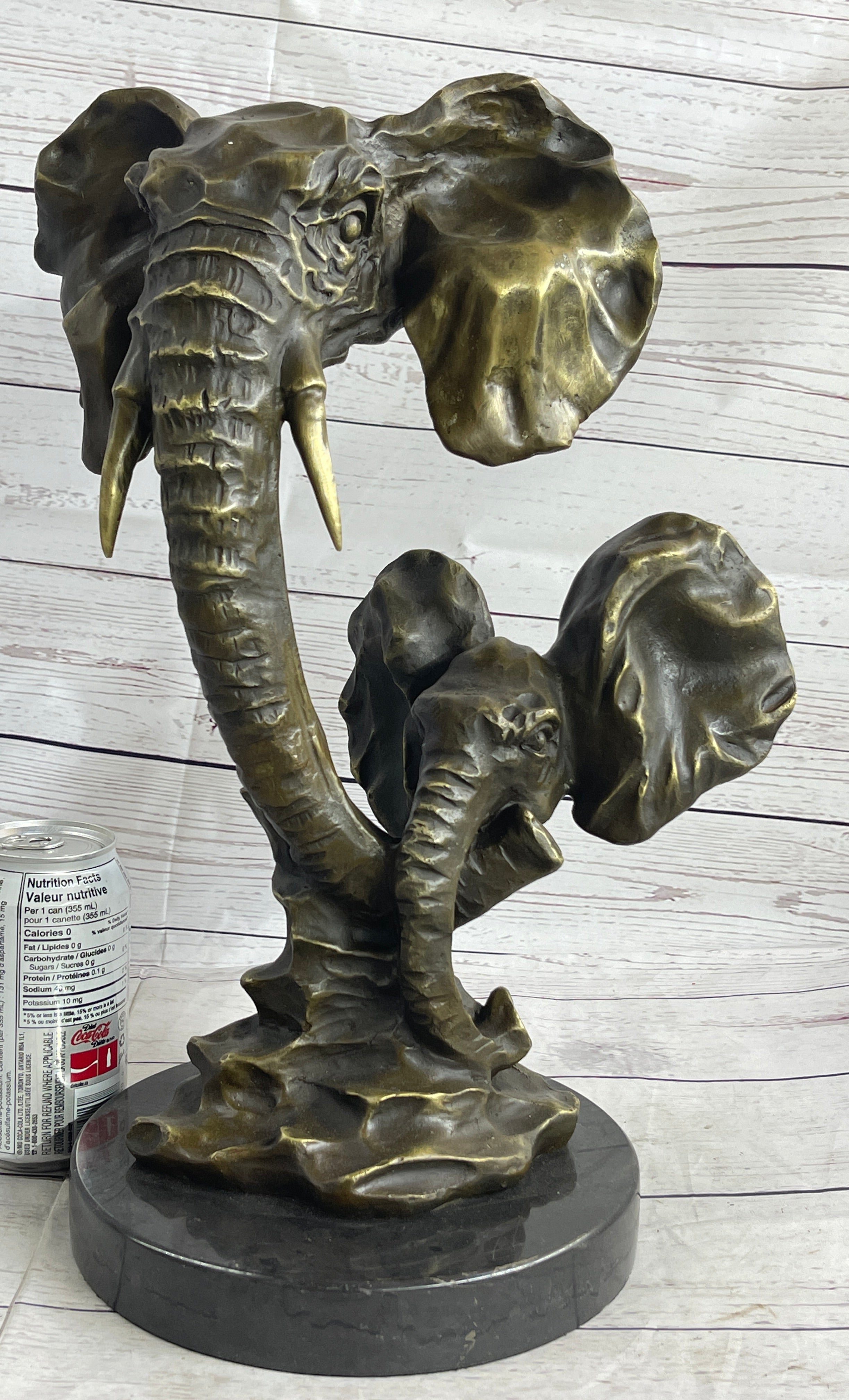 Elephant Family Abstract Bronze Bust Head Signed Modern Art 16" x 13"