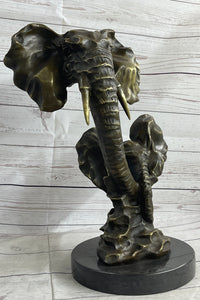 Elephant Family Abstract Bronze Bust Head Signed Modern Art 16" x 13"