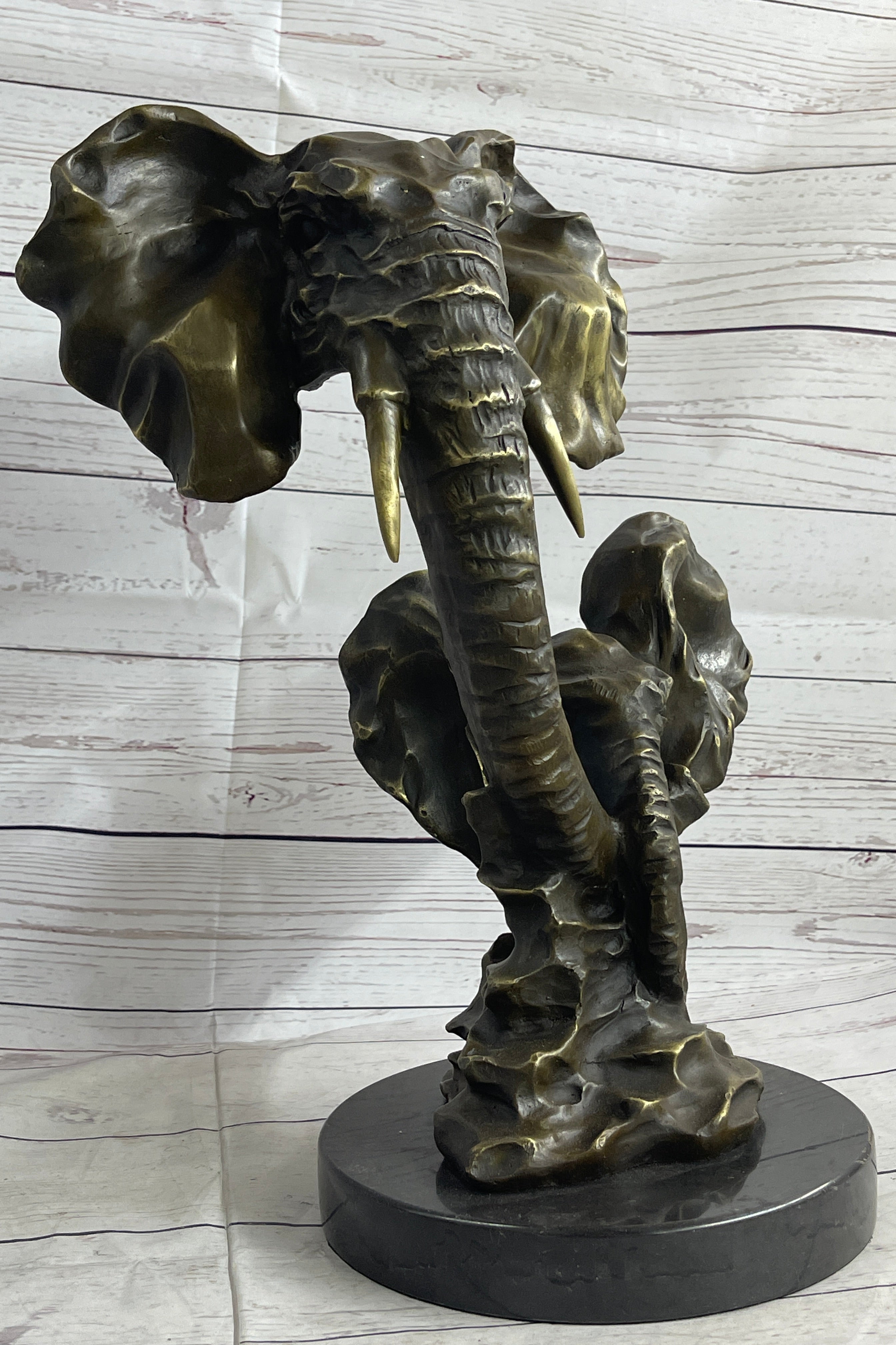 Elephant Family Abstract Bronze Bust Head Signed Modern Art 16" x 13"