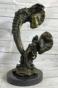 Elephant Family Abstract Bronze Bust Head Signed Modern Art 16" x 13"