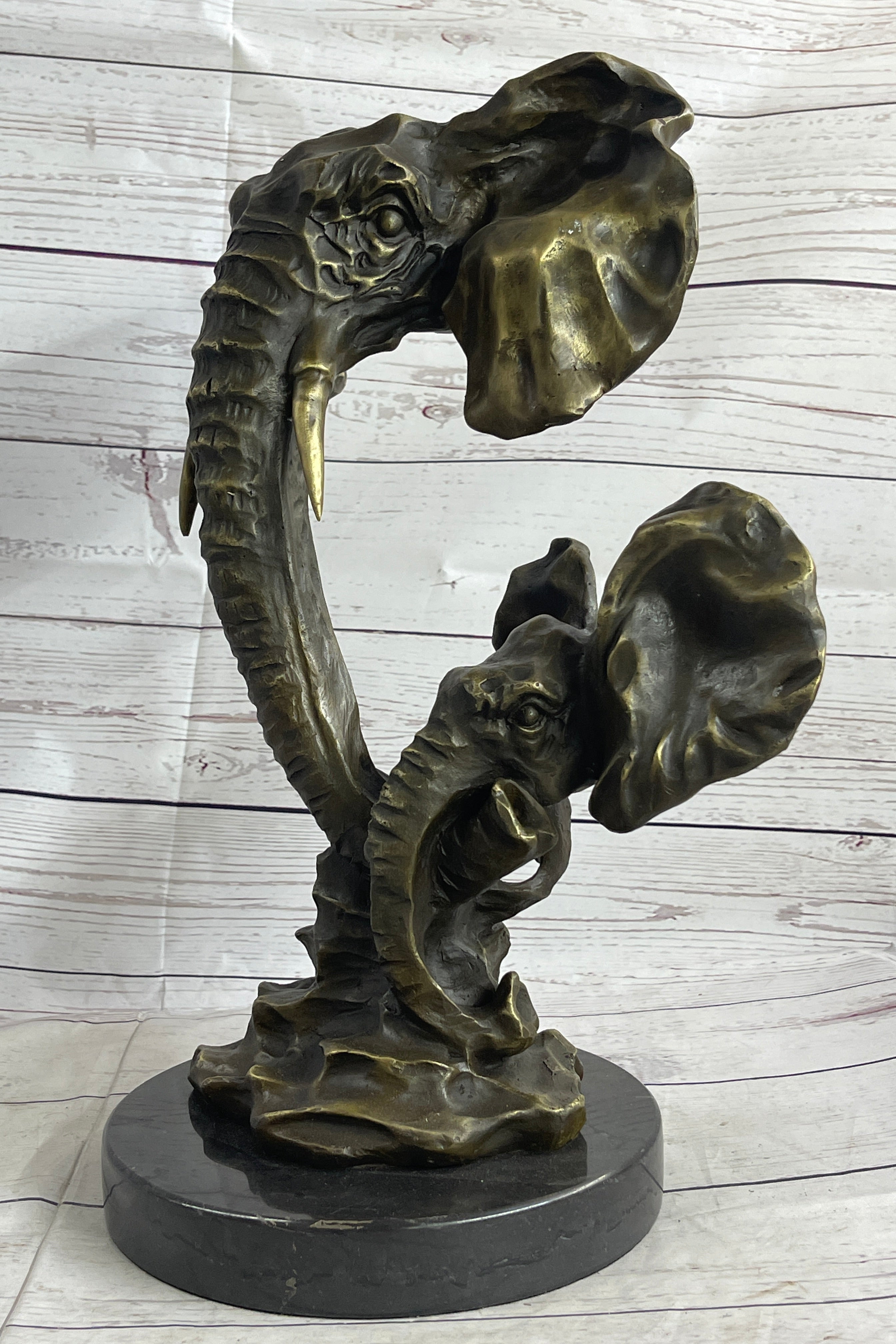 Elephant Family Abstract Bronze Bust Head Signed Modern Art 16" x 13"