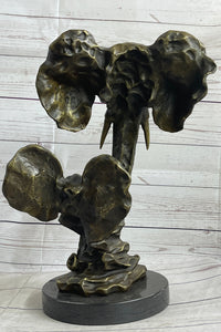 Elephant Family Abstract Bronze Bust Head Signed Modern Art 16" x 13"