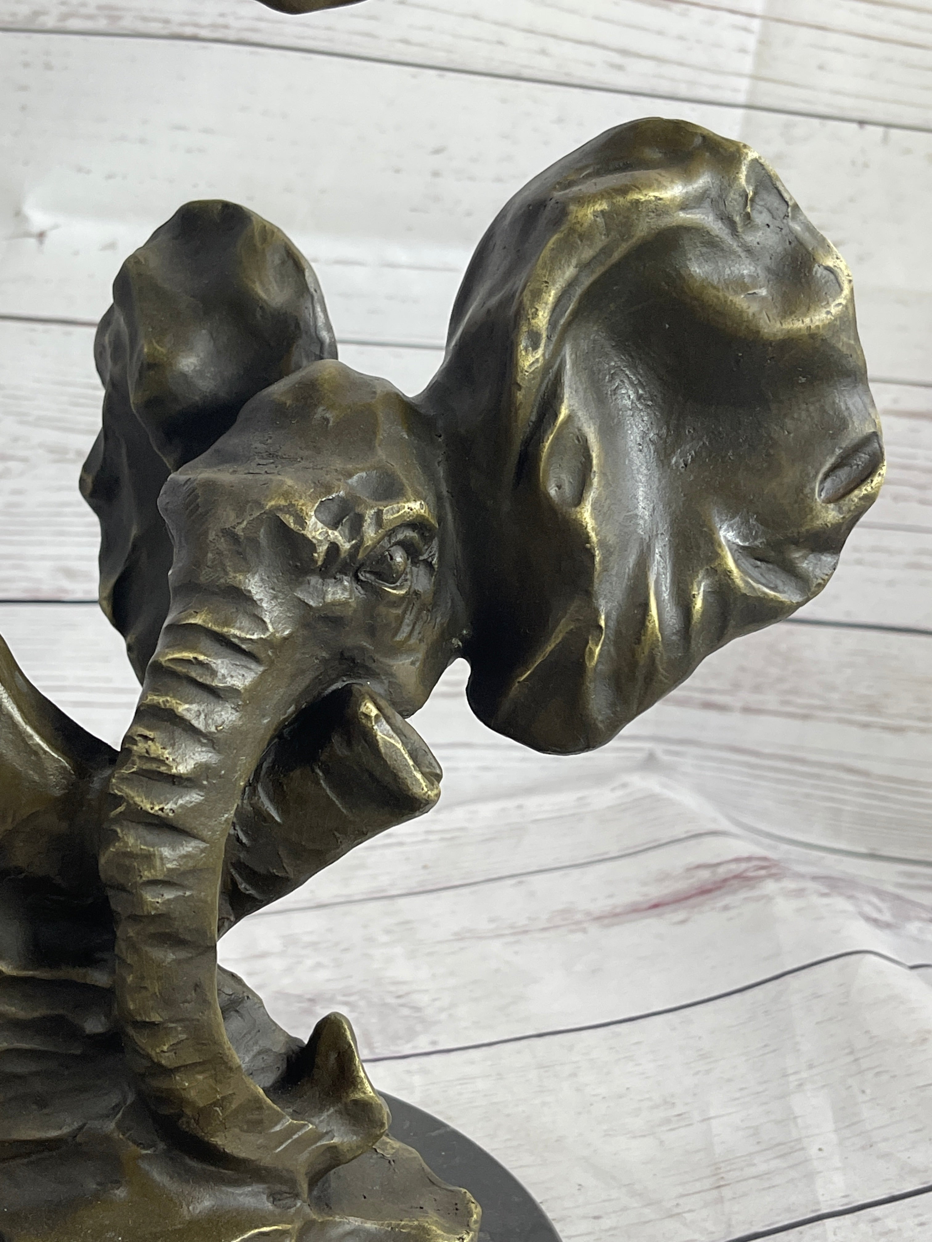 Elephant Family Abstract Bronze Bust Head Signed Modern Art 16" x 13"