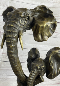 Elephant Family Abstract Bronze Bust Head Signed Modern Art 16" x 13"