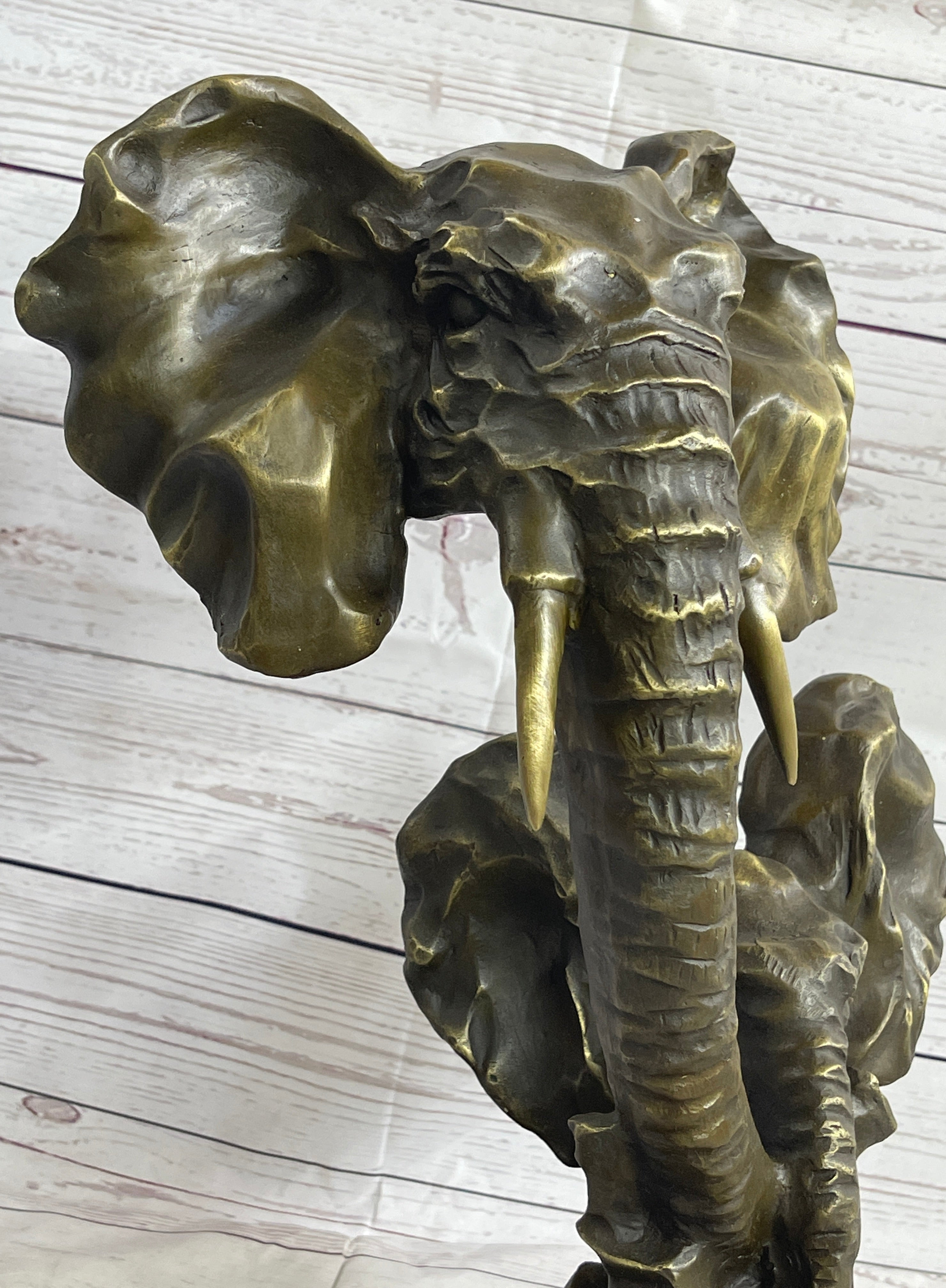 Elephant Family Abstract Bronze Bust Head Signed Modern Art 16" x 13"
