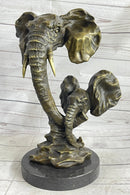 Elephant Family Abstract Bronze Bust Head Signed Modern Art 16" x 13"
