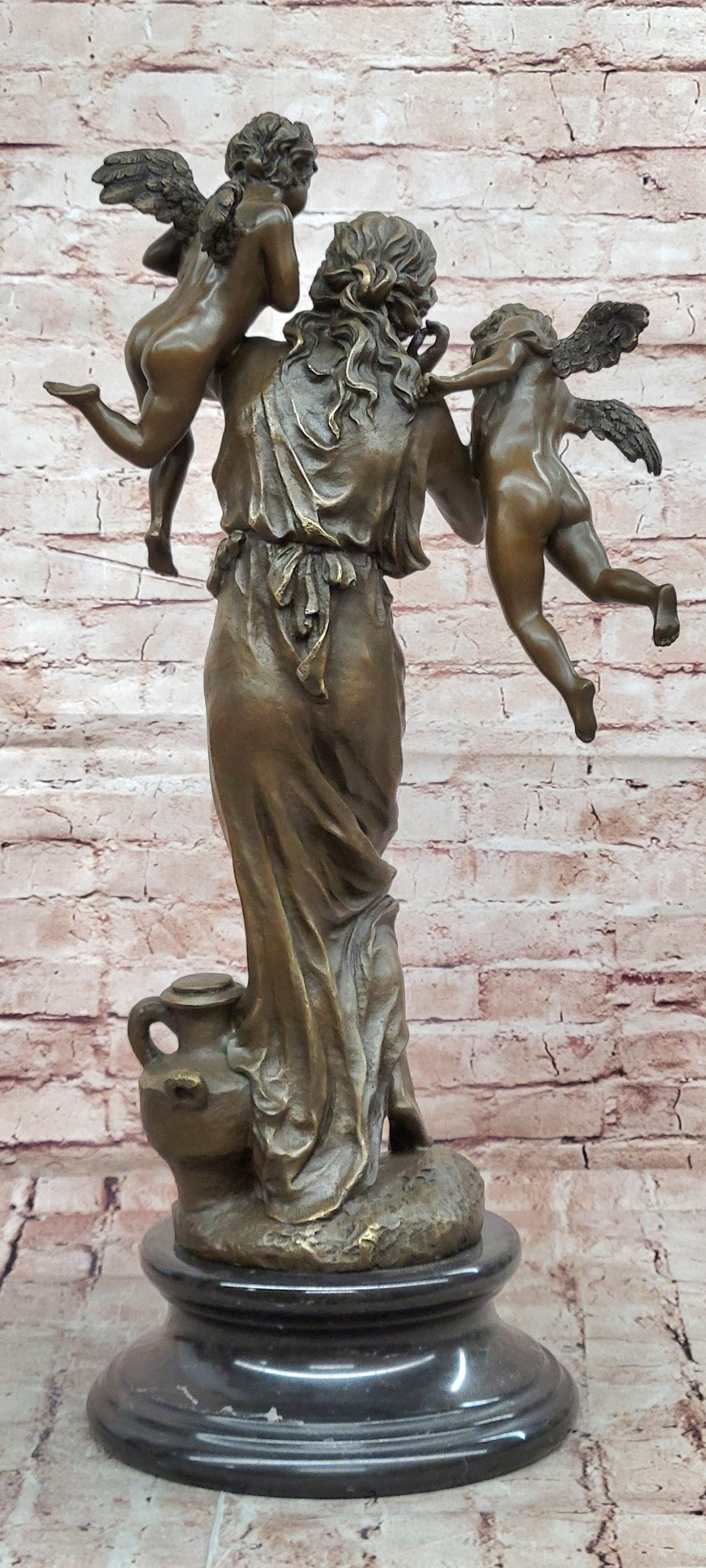 Angel Figurine Bronze Statue Myth Goddess Sculpture Home Decor Signed