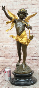 God of love Cupid Angel Statue Signed Moreau Genuine Bronze Sculpture