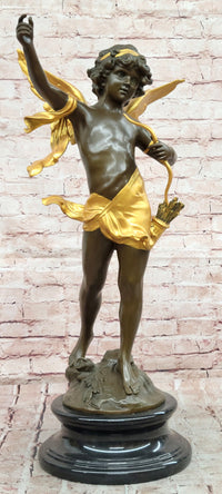 God of love Cupid Angel Statue Signed Moreau Genuine Bronze Sculpture