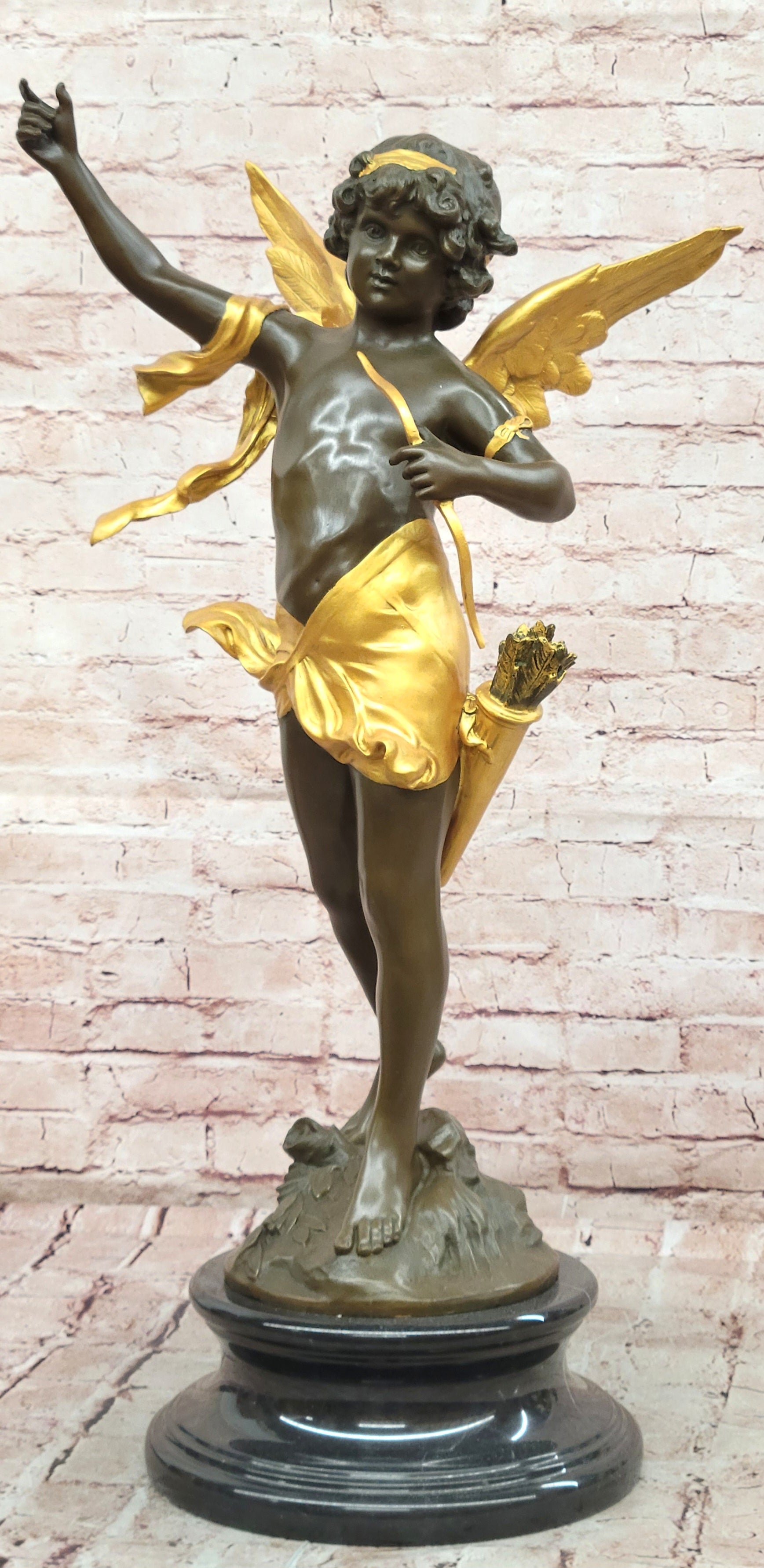 God of love Cupid Angel Statue Signed Moreau Genuine Bronze Sculpture