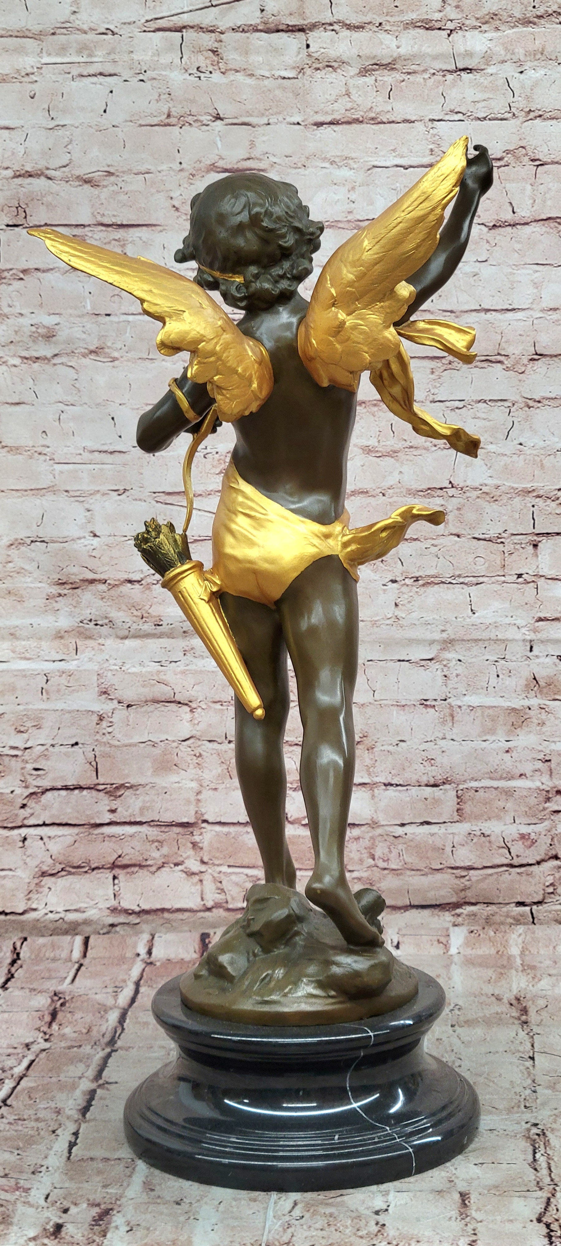 God of love Cupid Angel Statue Signed Moreau Genuine Bronze Sculpture
