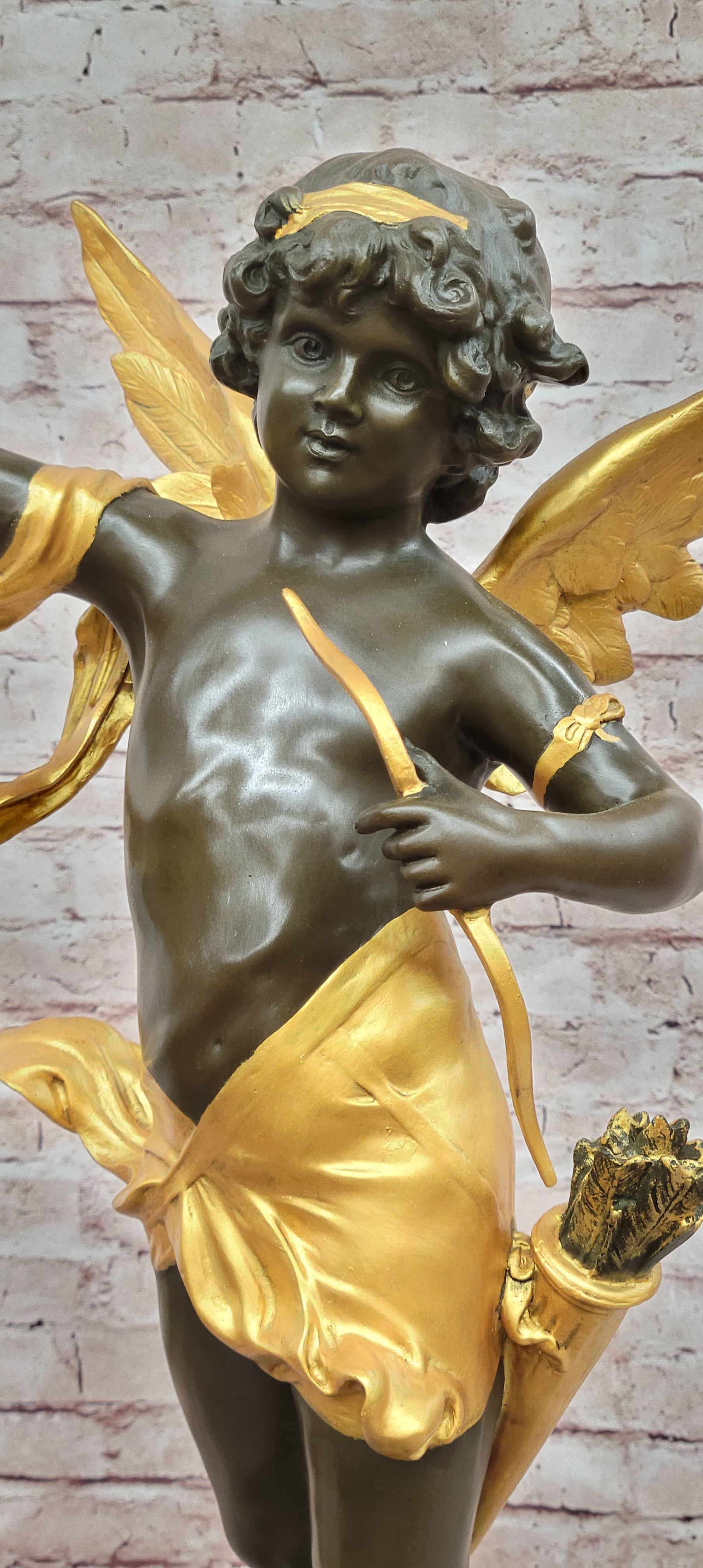 God of love Cupid Angel Statue Signed Moreau Genuine Bronze Sculpture