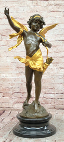 God of love Cupid Angel Statue Signed Moreau Genuine Bronze Sculpture