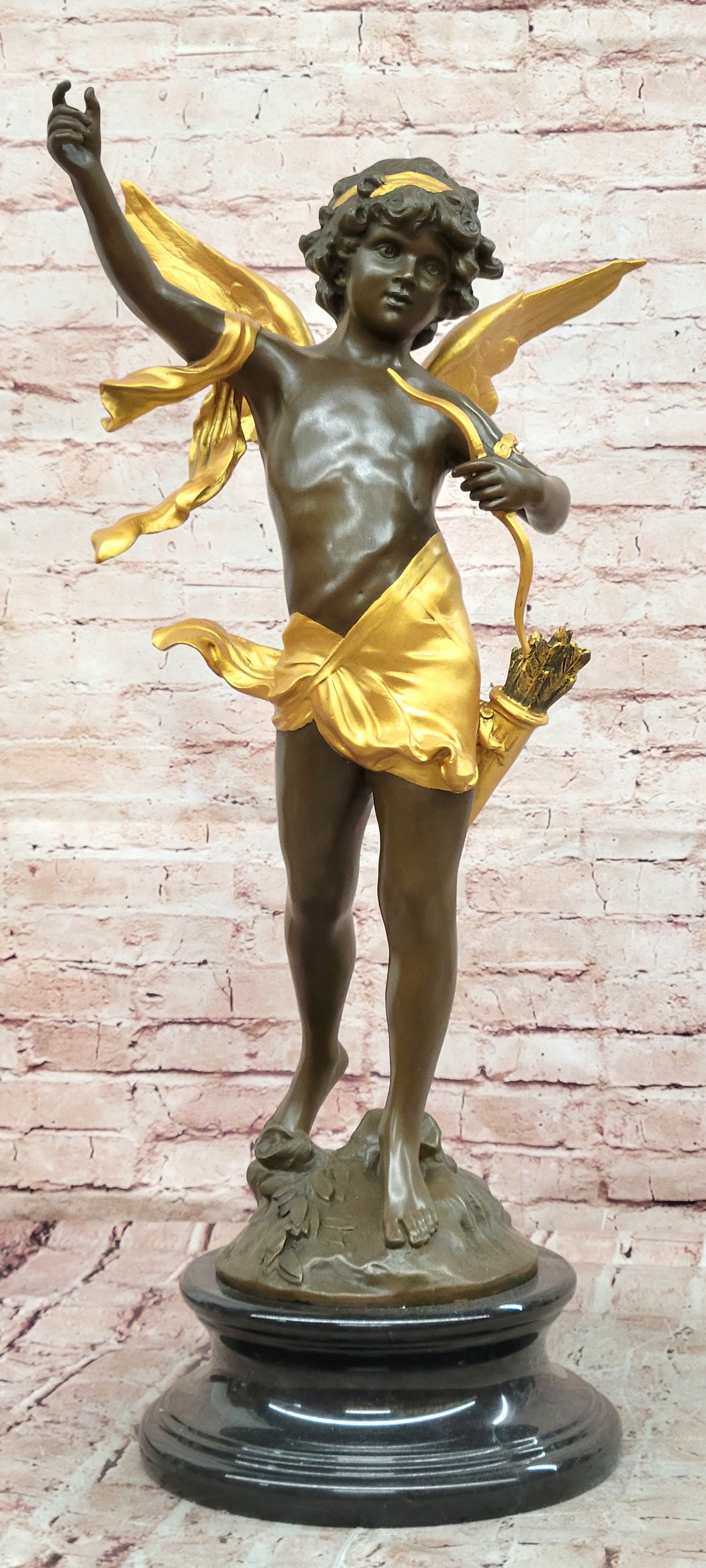 God of love Cupid Angel Statue Signed Moreau Genuine Bronze Sculpture