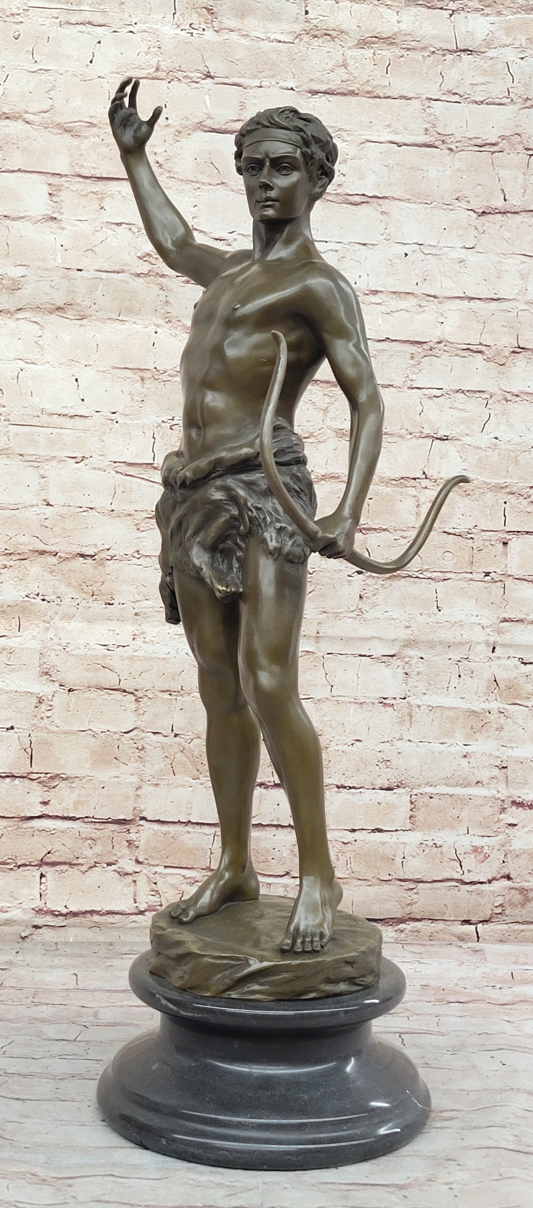 Bowman by Rudolph Kuchler - Male Archer Bronze on Marble