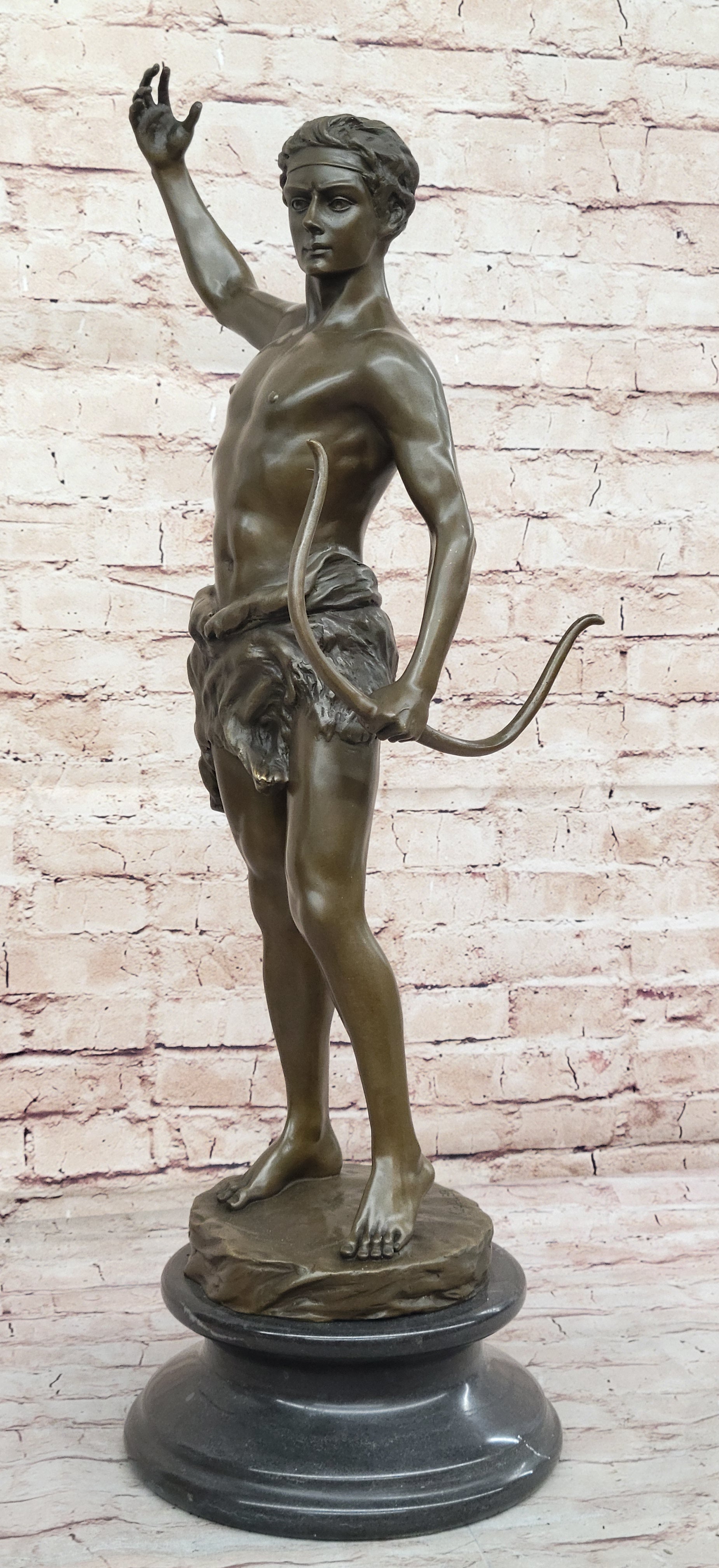 Bowman by Rudolph Kuchler - Male Archer Bronze on Marble