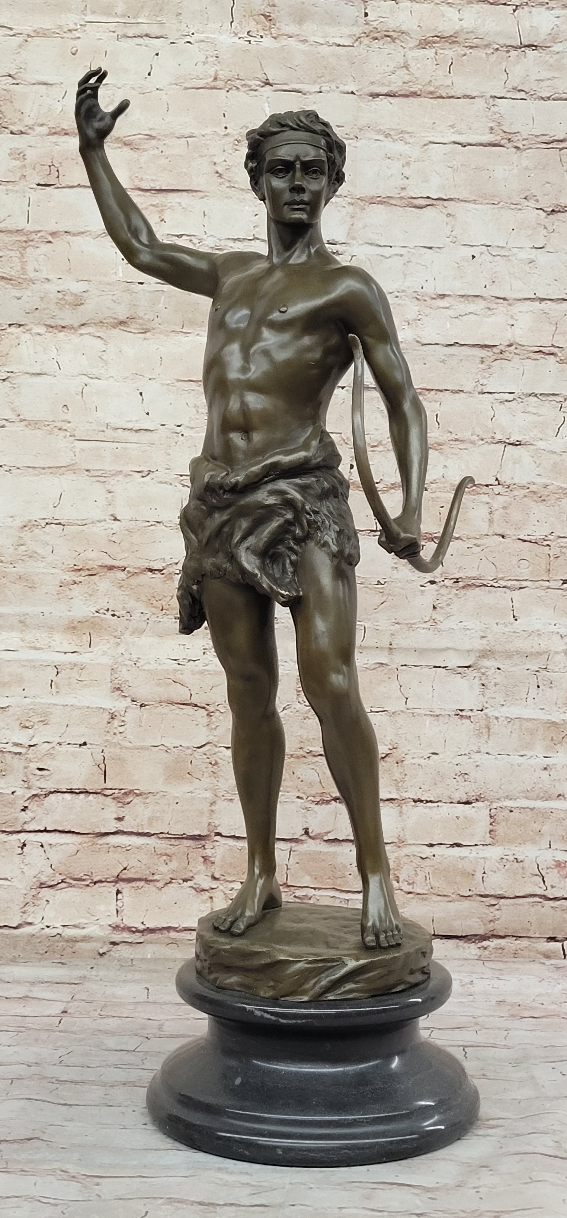 Bowman by Rudolph Kuchler - Male Archer Bronze on Marble