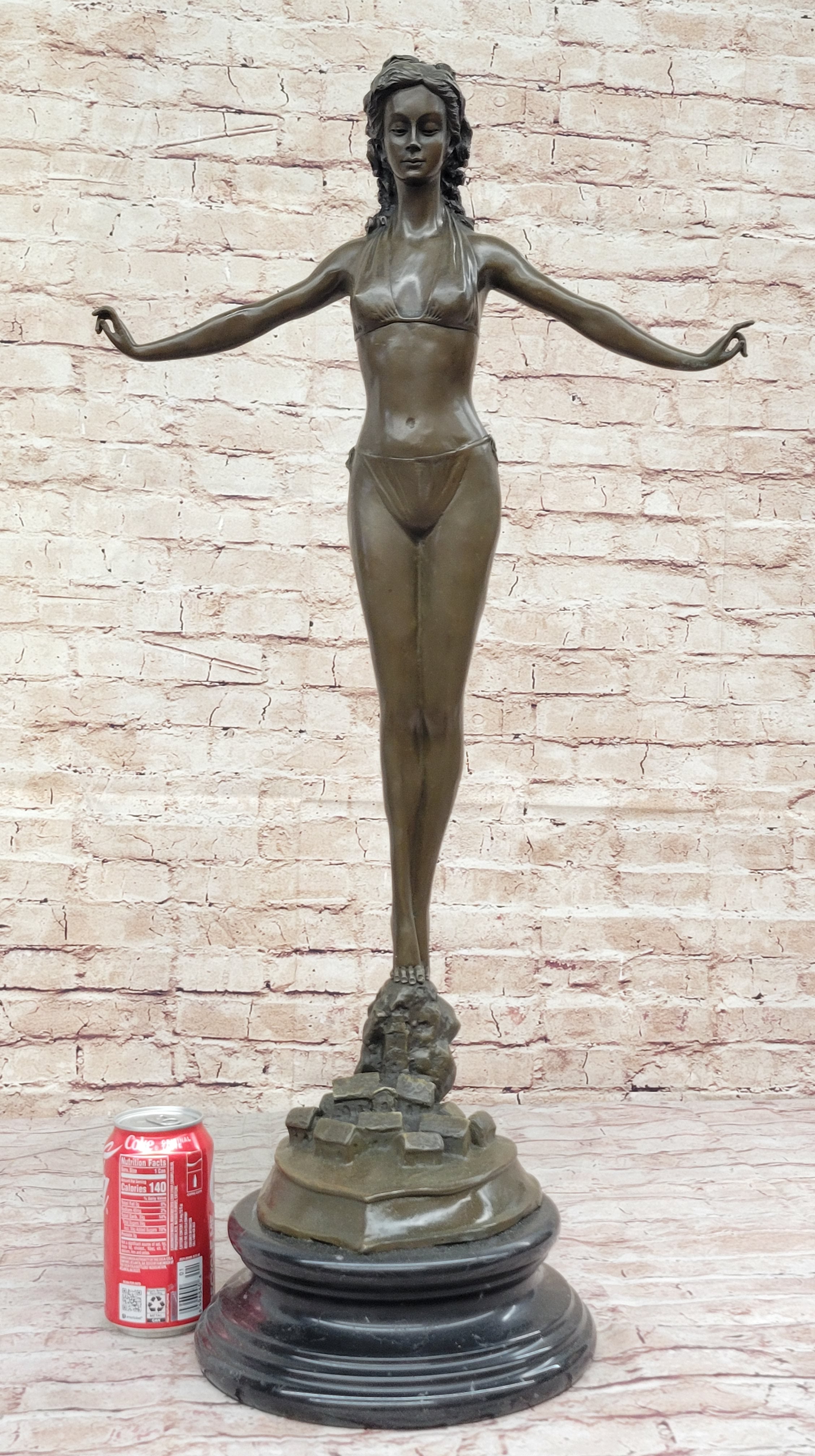 Chiparus Woman Diver on Rock Bronze Sculpture