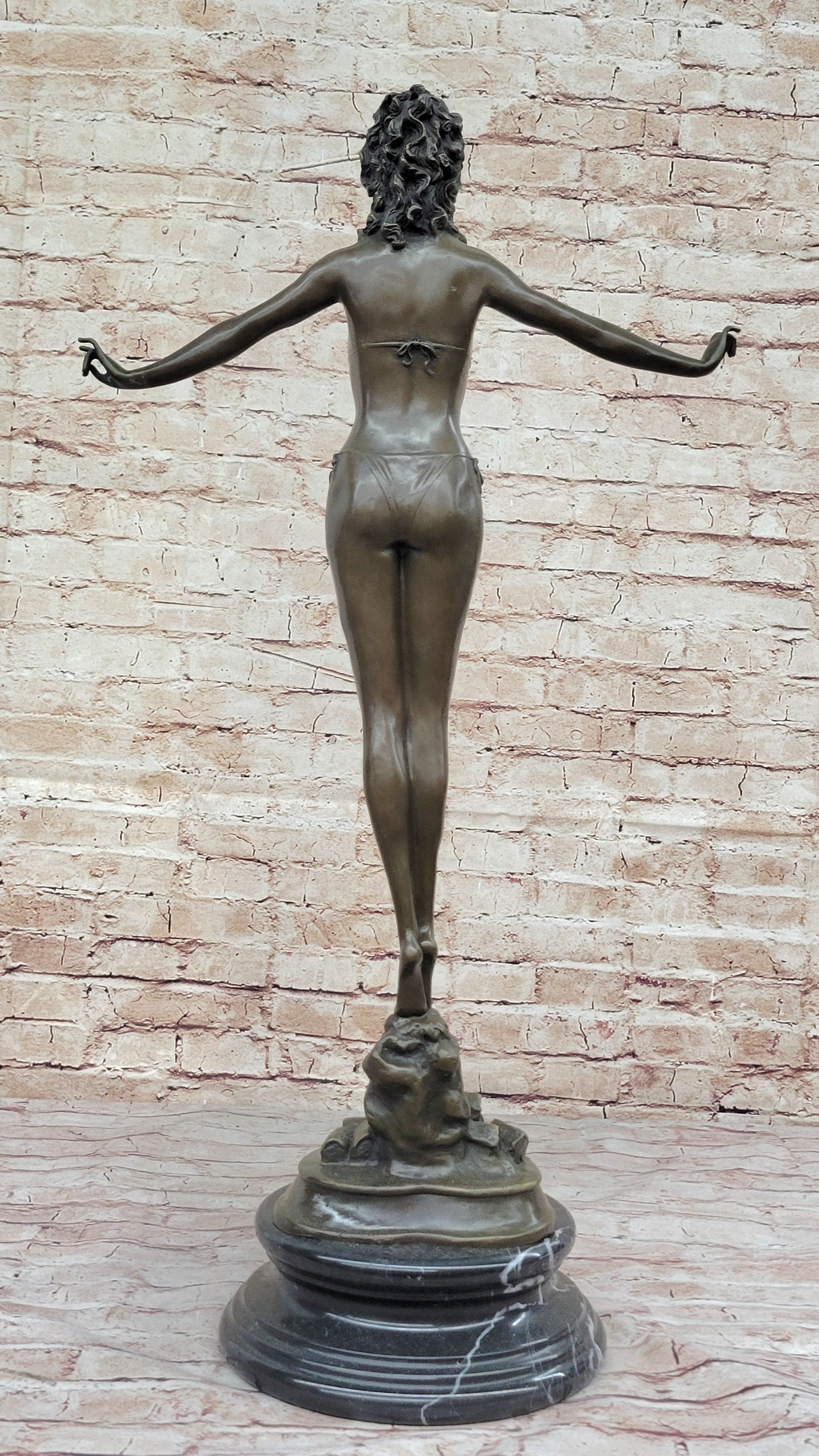 Chiparus Woman Diver on Rock Bronze Sculpture