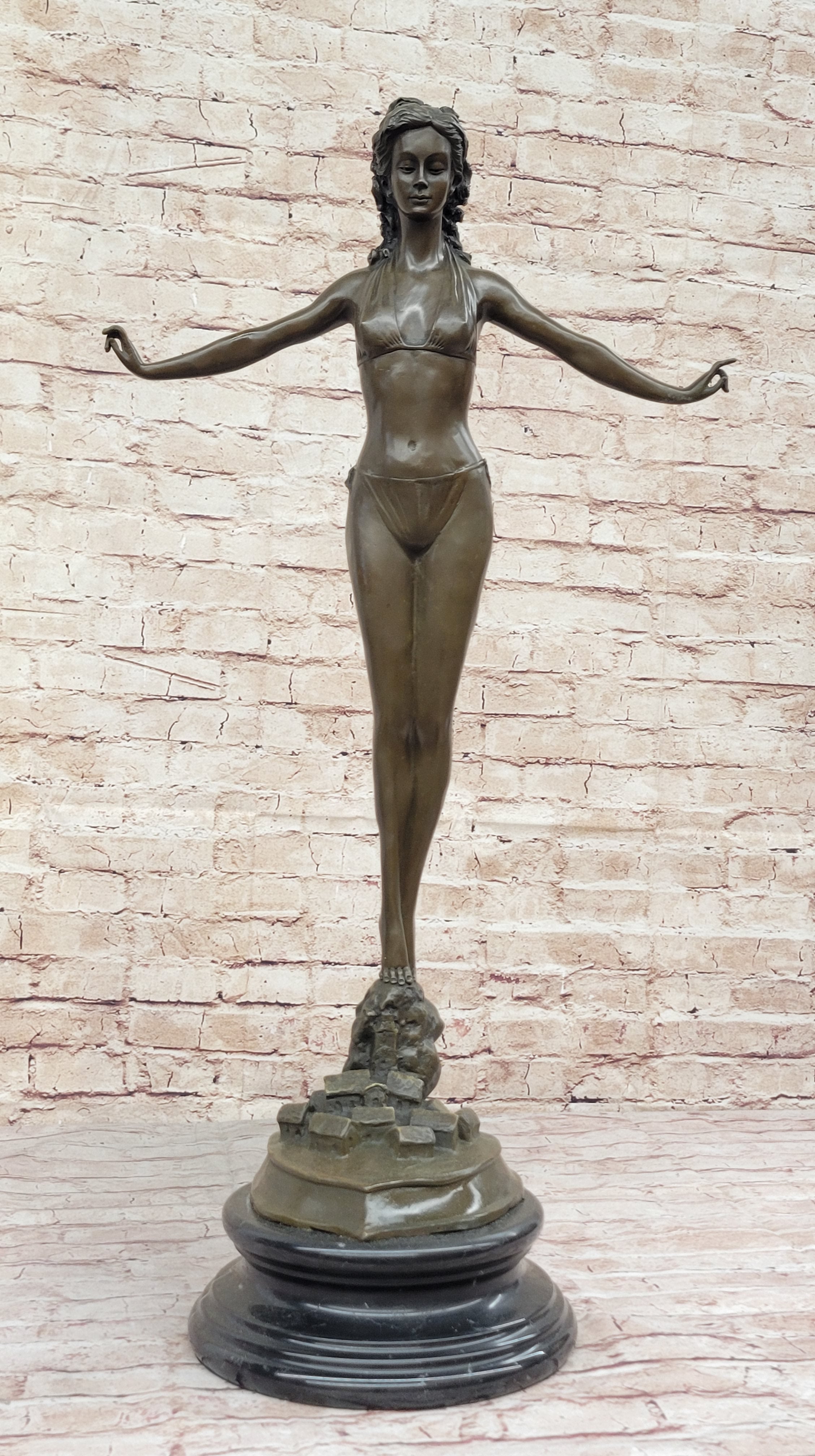 Chiparus Woman Diver on Rock Bronze Sculpture