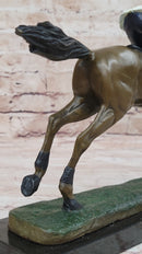Jockey Riding Horse Bronze Figure Hot Cast Marble Base
