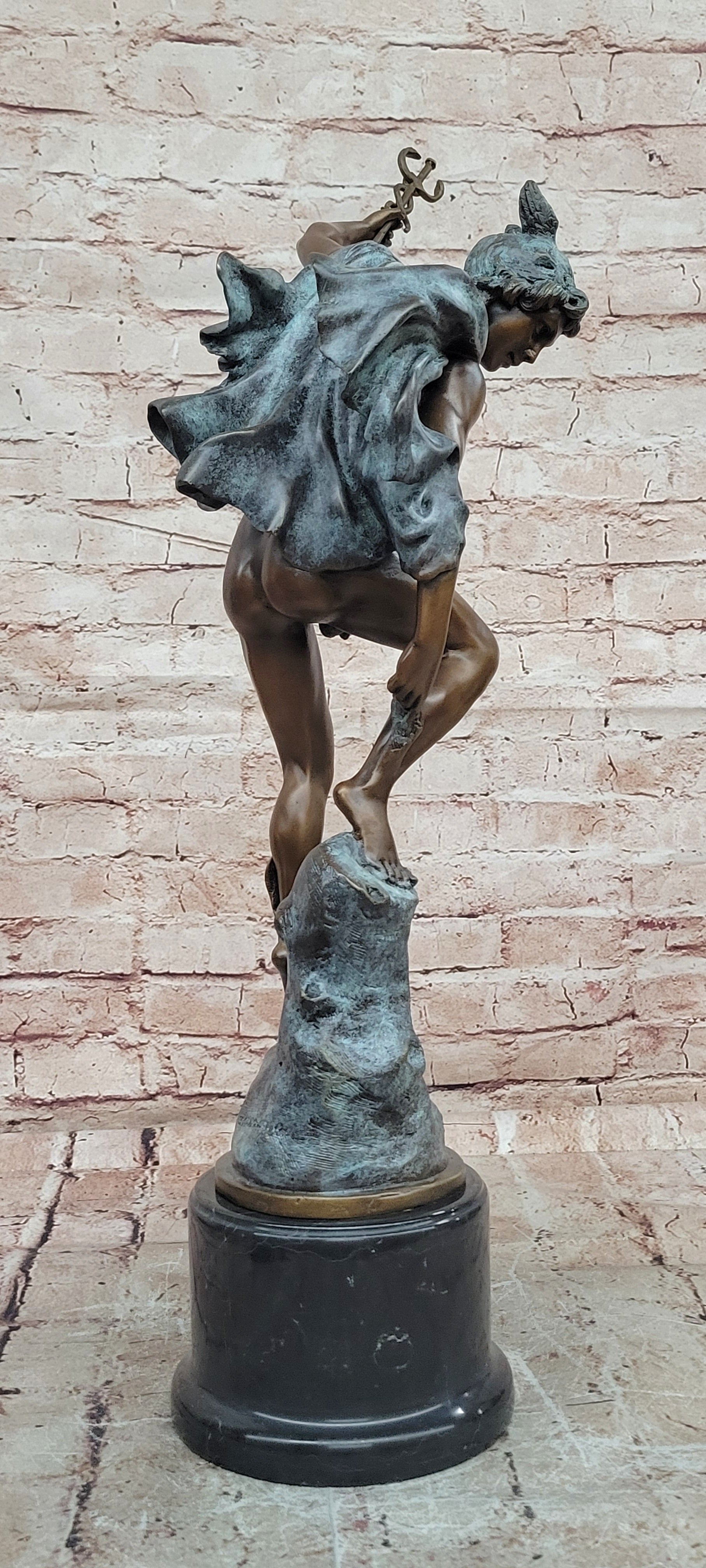 Greek Roman God Hermes Mercury Fastening his Sandal Real Bronze Sculpture