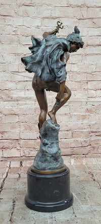 Greek Roman God Hermes Mercury Fastening his Sandal Real Bronze Sculpture