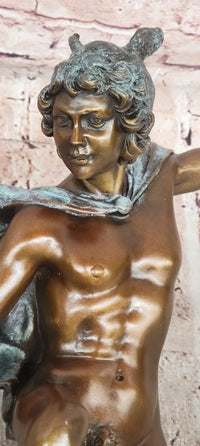 Greek Roman God Hermes Mercury Fastening his Sandal Real Bronze Sculpture