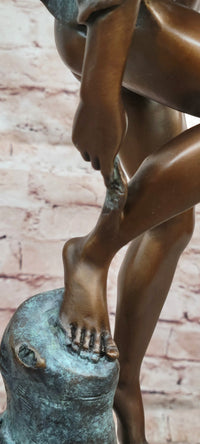 Greek Roman God Hermes Mercury Fastening his Sandal Real Bronze Sculpture