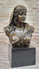 Semi Nude Classical Female Bust Sculpture on Marble Base by Coyvaux