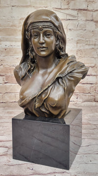 Semi Nude Classical Female Bust Sculpture on Marble Base by Coyvaux
