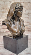 Semi Nude Classical Female Bust Sculpture on Marble Base by Coyvaux