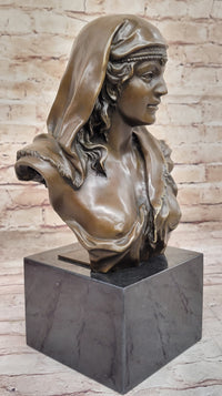 Semi Nude Classical Female Bust Sculpture on Marble Base by Coyvaux