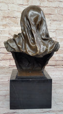 Semi Nude Classical Female Bust Sculpture on Marble Base by Coyvaux