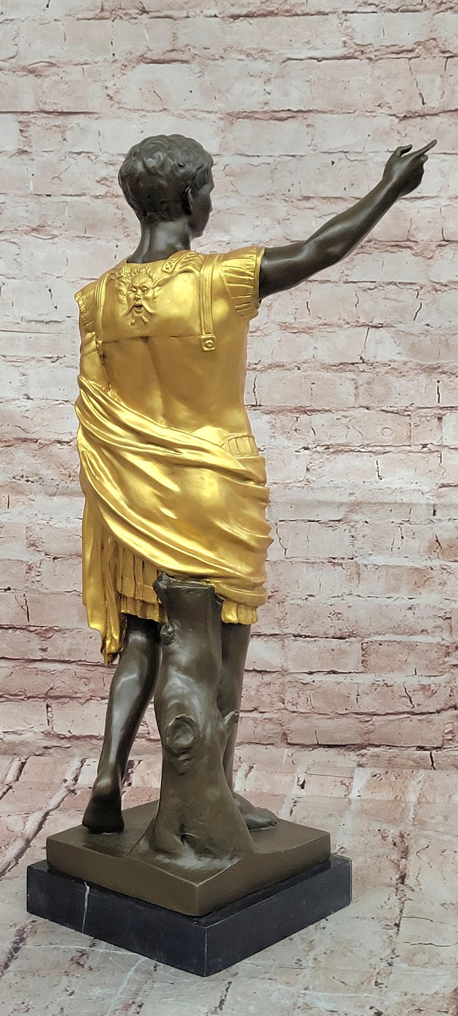Roman Emperor Caesar Augustus Golden patina in Lost Wax Bronze by Cesaro