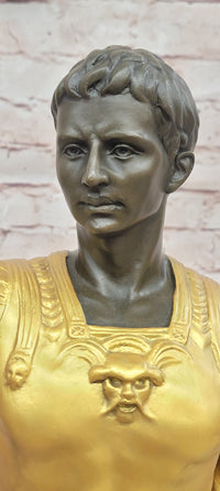 Roman Emperor Caesar Augustus Golden patina in Lost Wax Bronze by Cesaro
